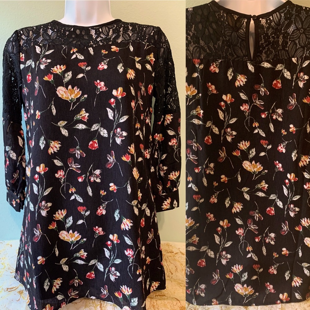 Paper Crane Girl Black 3/4 Sleeve Drees